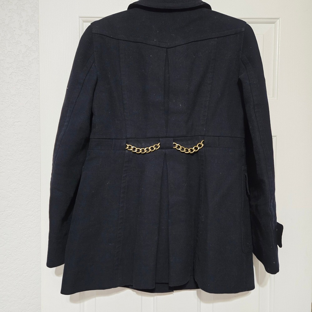 Ann Taylor Loft Womens Black Military Style Coat Gold Chain Button Size 4 - Picture 5 of 8